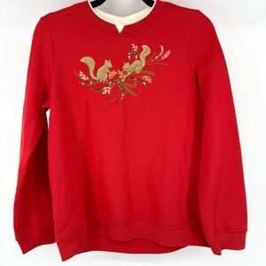 Vintage Holiday Squirrel Embroidered Women's Sweatshirt Double Collar